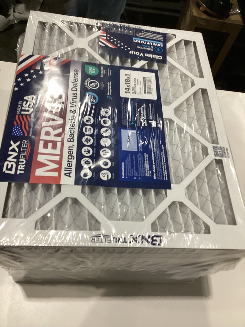 Condition photo showing Good Condition for 14x18x1 air filter merv 13 rating, 12 pack of furnace filters comparable to mpr 1500-2200 & fpr 9 - made in usa by airx filters wicked clean air., similar to stock photo