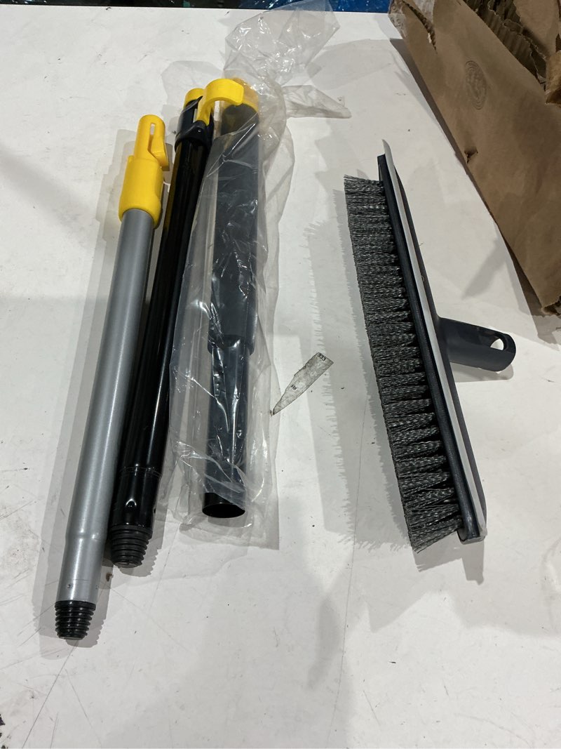 Condition photo showing Good Condition for yocada floor scrub brush telescopic handle 2 in 1 scrape brush stiff bristle shower scrubber for cleaning patio bathroom garage kitchen wall deck tub tile 55.9 inch tall