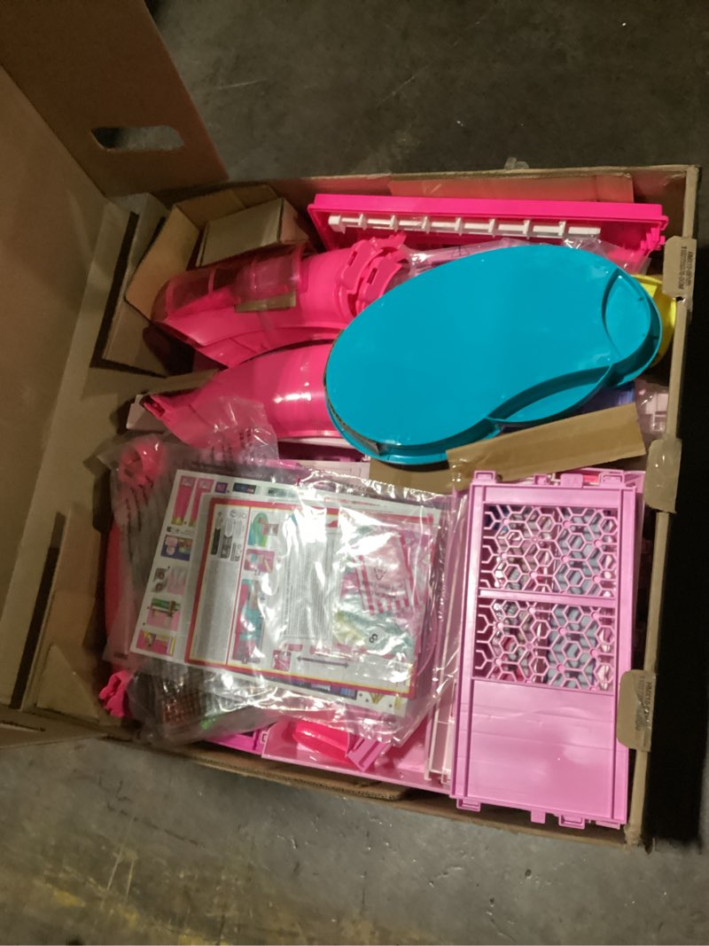 Condition photo showing As Is for Barbie Dreamhouse, Pool Party Doll House with 75+ Pieces and 3-Story Slide, House Playset, Pet Elevator and Puppy Play Areas