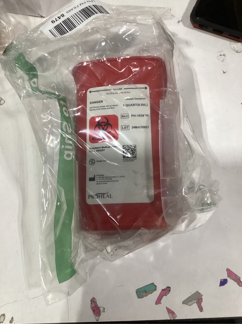 Condition photo showing Good Condition for Small Sharps Container for Home Use - 1 Quart Needle Disposal Container for Diabetes Needles, Syringes, and Blades - Portable Travel Size for Biohazard Medical Waste
