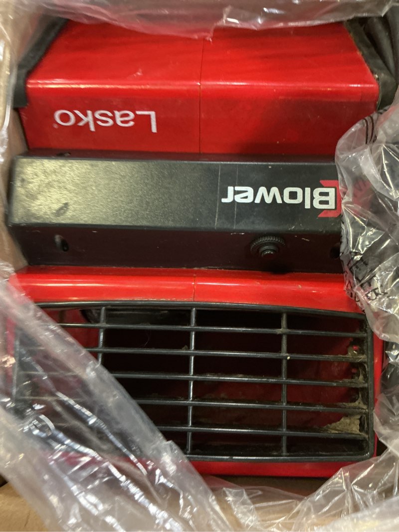 Condition photo showing As Is for lasko 11" x-blower multi-position utility blower fan with usb port, red, x12900, new