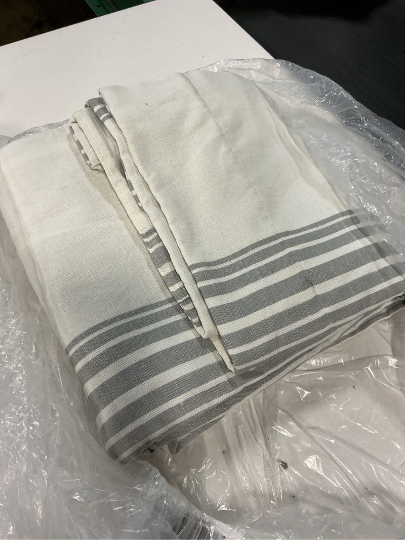 Condition photo showing Good Condition for coastal stripe linen cotton room darkening curtain - single panel, 48x84, ivory/fog