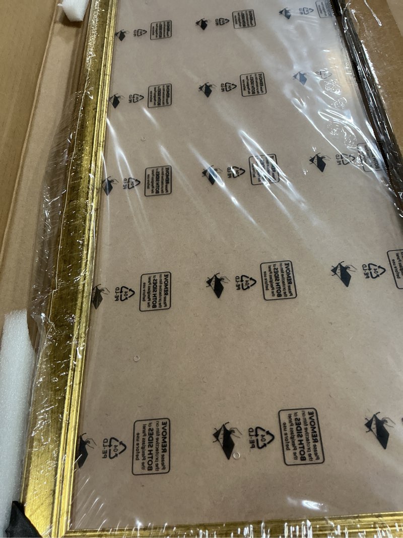 Condition photo showing New/Like New for wood 18x24 frame gold, ornate natural 24x18in poster picture frame, modern golden 18 x 24inch gallery wall photo frame with hd plexiglass, horizontal vertical wall mounting display 1pcs gold 18x24
