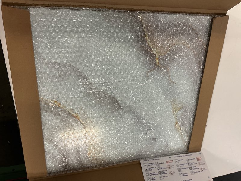 Condition photo showing Good Condition for Glass Cutting Board 20”x16”: Tempered Glass Kitchen Counter Protector - Durable- Scratch-Resistant, Heat-Proof - Design 7 - White & Gold Design 07 20"L x 16"W