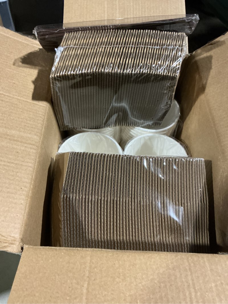 Condition photo showing Good Condition for [100 Pack] 12 oz Paper Coffee Cups, Disposable Paper Coffee Cup with Lids, Sleeves, and Stirrers, Hot/Cold Beverage Drinking Cup for Water, Juice or Tea, Suitable for Home, Shops and Cafes 12oz 100Pack