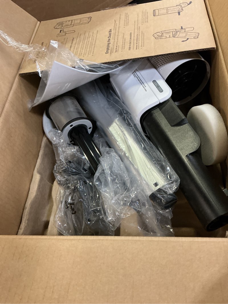 Condition photo showing As Is for levoit cordless vacuum cleaner, stick vac with tangle-resistant design, up to 50 minutes, powerful suction, rechargeable, lightweight, and versatile for carpet, hard floor, pet hair, lvac-200 arctic white lvac-200 essential