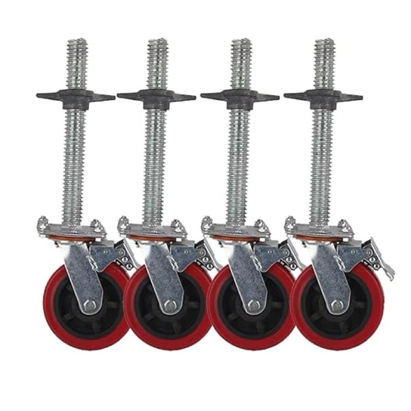 6 inch Scaffolding Caster Wheels, Heavy Duty with Locking Bearing Caster, PU Threaded Stem Casters, Industrial Castors, 4 Pack Capacity 2310lbs