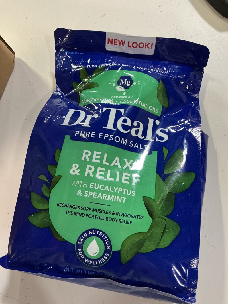 Condition photo showing New/Like New for dr teal s pure epsom salt soaking solution  relax & relief with eucalyptus spearmint  3 lb