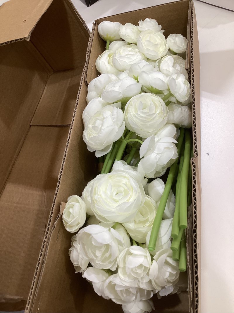waipfaru ranunculus artificial flowers, 18pcs 14in fake peonies artificial flowers, white faux flowe