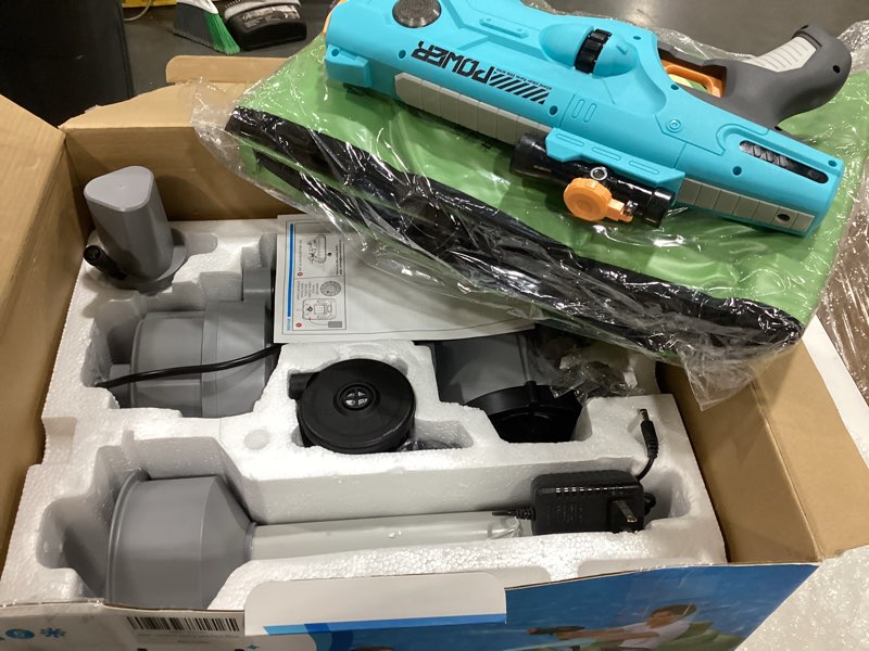 Condition photo showing As Is for gigigo motorized pool float with electric water gun, tank floats with motor | rechargeable, for adults & teens, strong propeller, 360° steering, inflatable raft, pool toys for lake, river, party, holiday