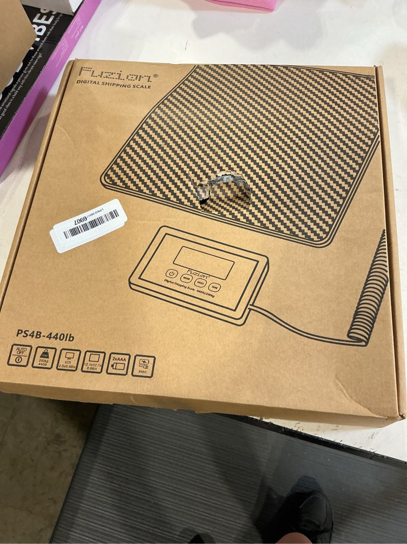 Condition photo showing Good Condition for fuzion shipping scale, 440lb x 10g high accuracy postal scale, hold/tare function, digital shipping postal scale for packages, postage, luggage, mailing, battery & ac adapter included black carbon fiber