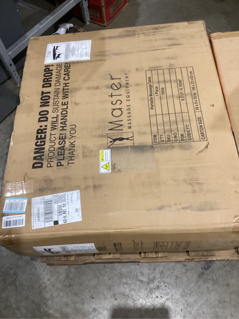Condition photo showing As Is for master massage newport portable massage table package with denser 2.5" cushion, walnut stained hardwood, steel support cables, pillows & accessories, black, 30" standard black