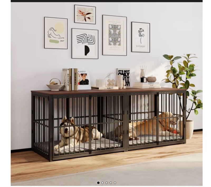 87"l dog furniture crate for large breed dogs - indoor wooden dog kennel furniture dog crate end table with removable divider - can use separately - black