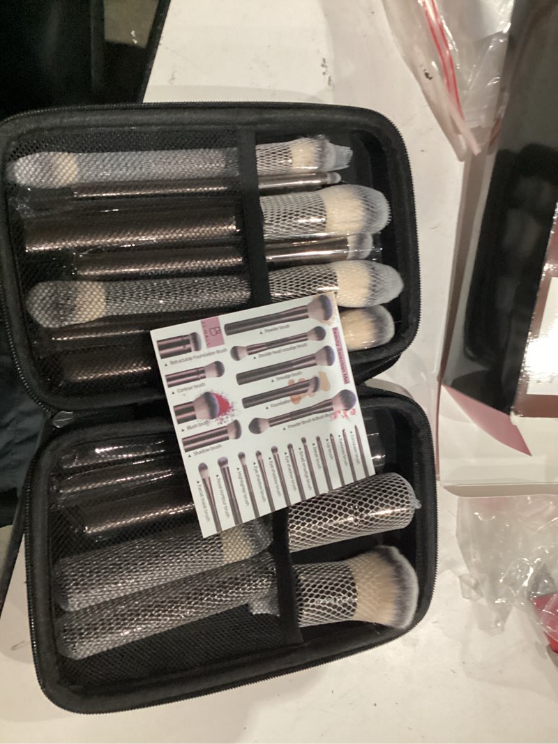 Condition photo showing As Is for Professional Makeup Brushes BS-MALL With Travel Case - Kabuki Brush Eyeshadow Brush, Concealer Brush, Blush Brush Bronzer & Foundation Brush 20 Pcs, Labeled Daily Use & Versatile Occasions Gift Box A-Coffee