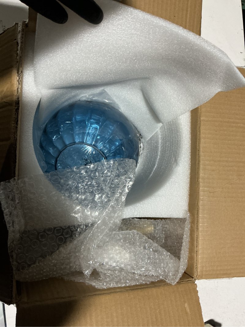 Condition photo showing Good Condition for KCO Lighting Glass Globe Pendant Light Single Blue Pendant Lights Kitchen Island Brushed Gold Hanging Light Fixture Mid Century Retro Hanging Lamp Vintage Striped Pendant Light Blue 7.9" 1-Light