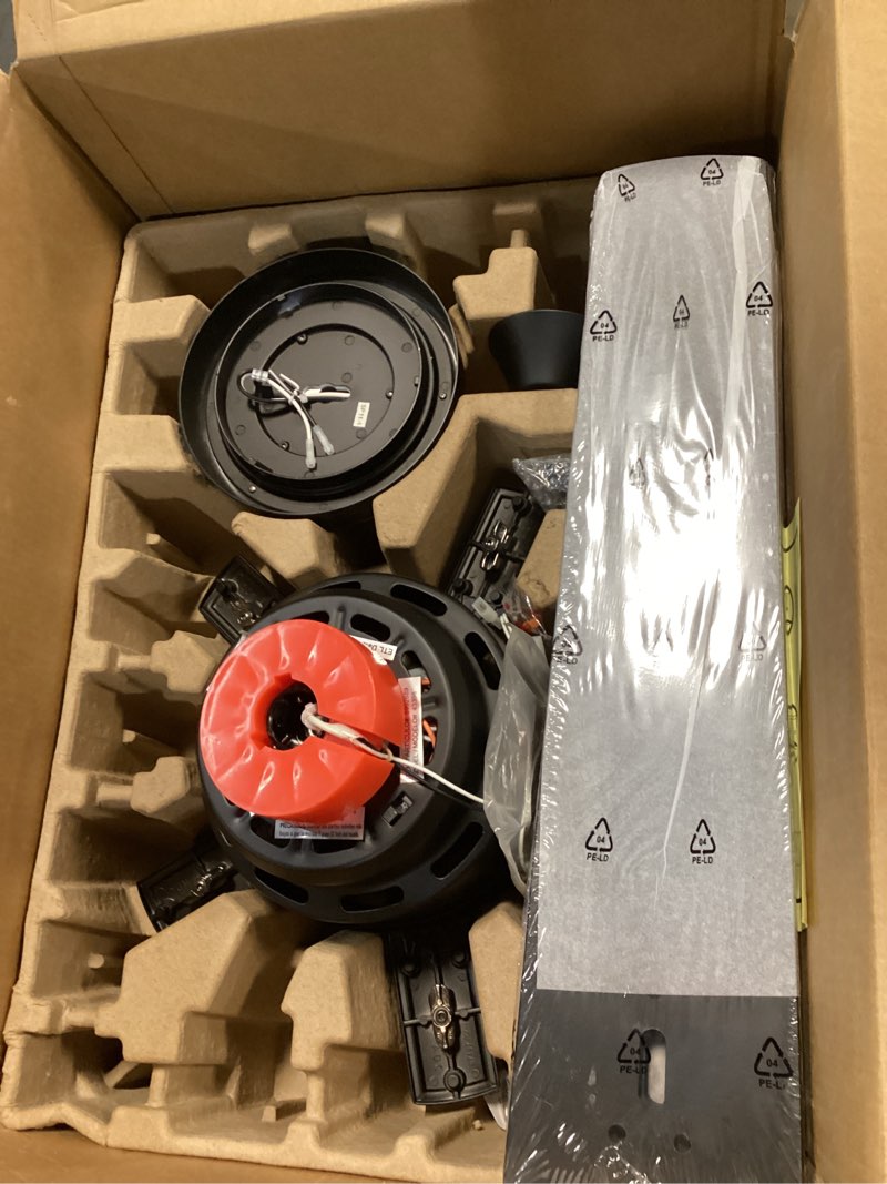 Condition photo showing New/Like New for 500+ bought last week harbor breeze flanagan iii easy2hang 52-in matte black led covered outdoor ceiling fan