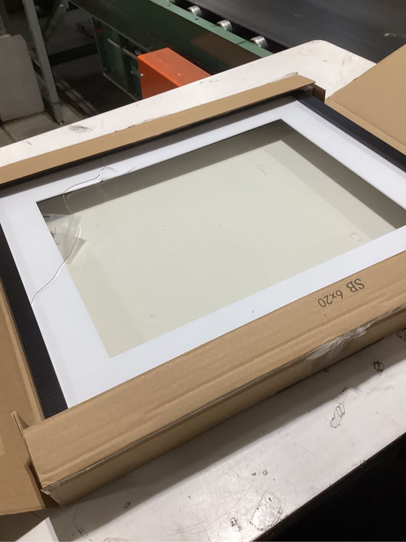 Condition photo showing As Is for americanflat 16x20 shadow box frame with polished plexiglass - use as 12x16 frame with mat or 16x20 without mat - silhouette collection - black with soft felt back black 16x20