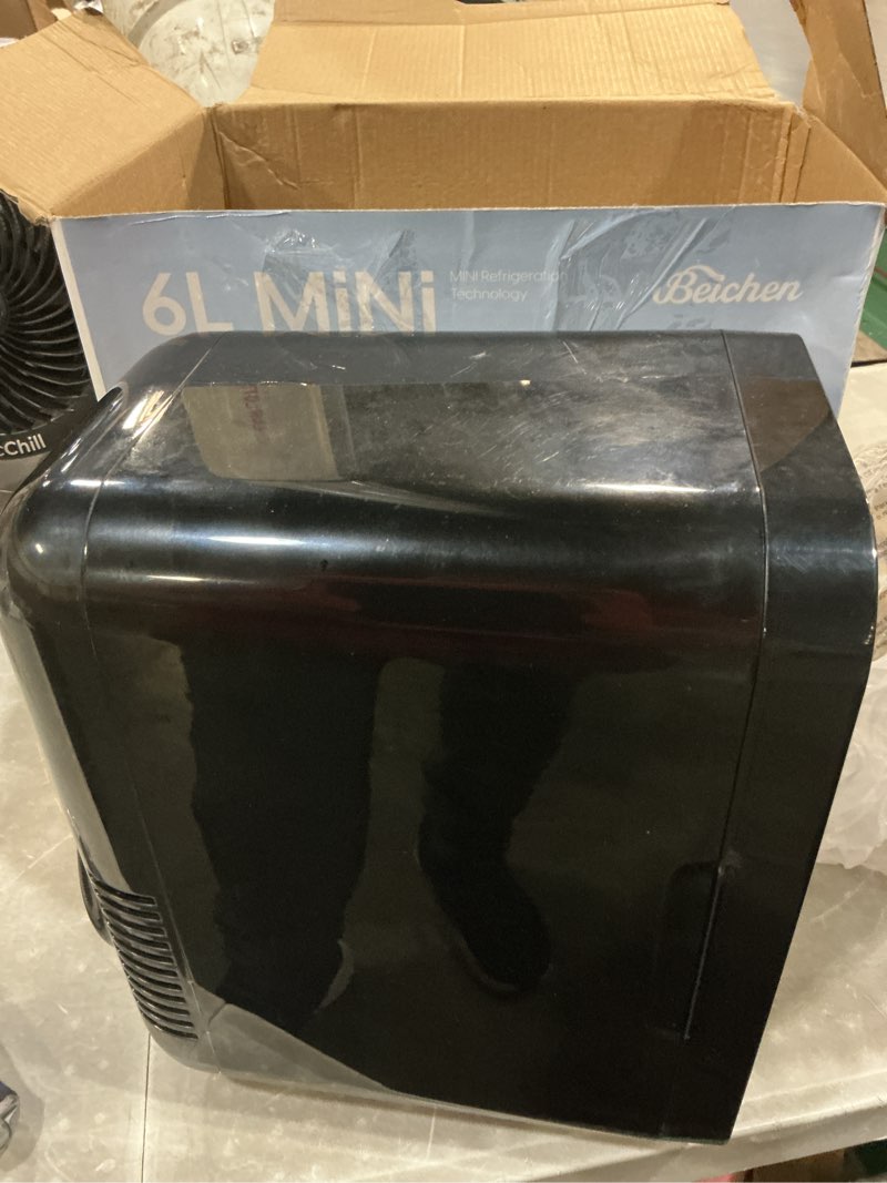 Condition photo showing Good Condition for beichen mini fridge, 6 liter / 8 can small refrigerator for bedroom, car, office & dorm, 110v ac/dc portable thermoelectric cooler & warmer for skincare, food, drinks, black