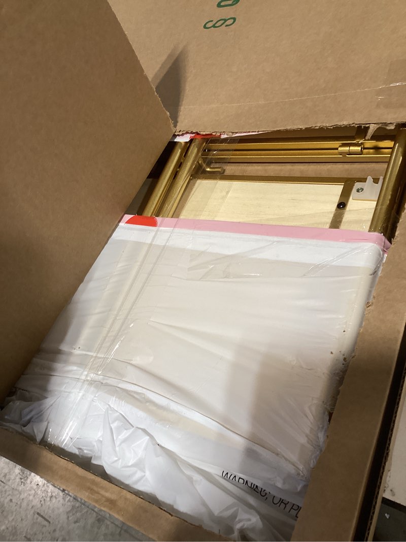 Condition photo showing As Is for Crofy No Assembly Folding Bookshelf for Living Room, 2 Tier Gold Collapsible Book Shelf for Home Office, Portable Bookcase Storage Organizer