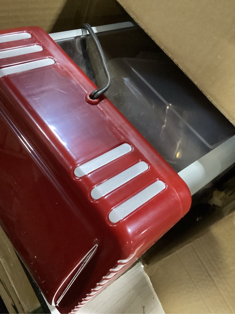 Condition photo showing New/Like New for elite gourmet epm-250 maxi-matic 2.5 ounce classic carnival, tabletop kettle popcorn popper machine, retro-style, movie hot buttered popcorn, red 1-gallon