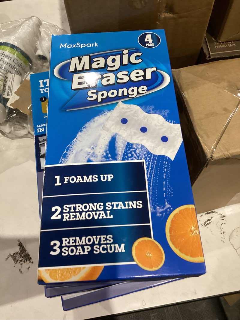 Condition photo showing New/Like New for Magic Eraser Sponges 4 Pack – Thick Melamine Cleaning Sponges for Walls, Kitchen, Bathroom & Floors – White Magic Sponge Eraser Pads for Heavy Duty Multi-Purpose Cleaning