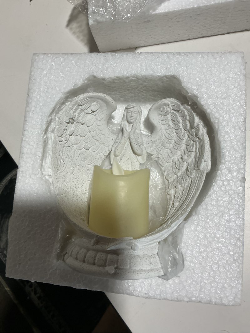 Condition photo showing Good Condition for carefree fish starry white sandstone angel praying statue angel wing figurine prayer home decor memorial led candle holder 6inch (sandstone process) 1white small 6 in