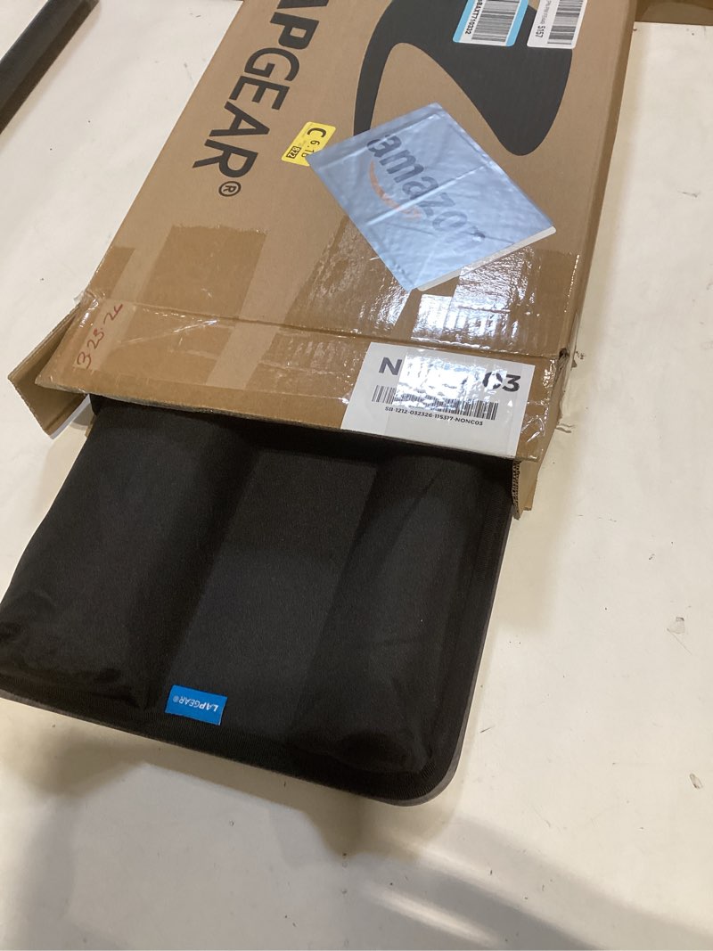 Condition photo showing Good Condition for lapgear home office lap desk with device ledge, mouse pad, and phone holder - gray woodgrain - fits up to 15.6 inch laptops - style no. 91545 gray woodgrain home office
