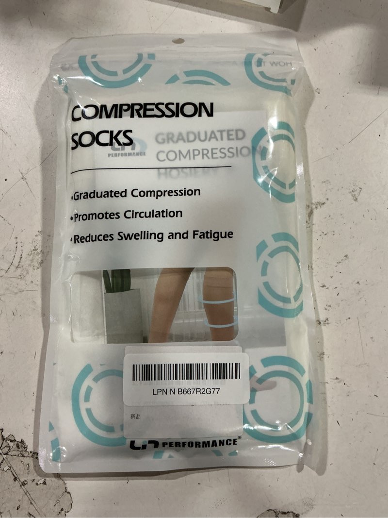 Condition photo showing New/Like New for lin performance medical compression socks for women and men, 20-30 mmhg open toe knee high stockings, leg support for daily & travel comfort (xxl,white) xx-large white