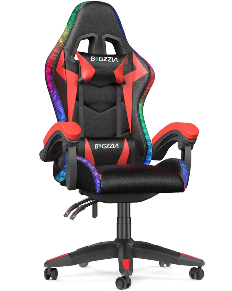 Reclining Gaming Chair with LED Lights and Headrest