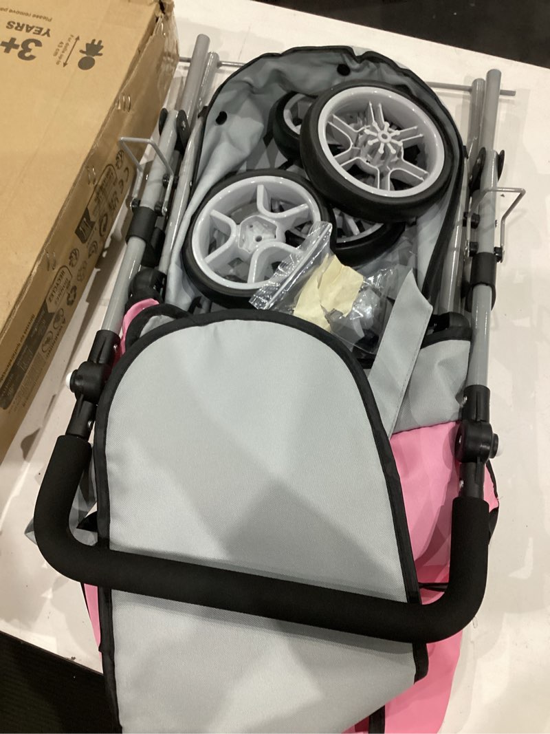 Condition photo showing Good Condition for baby doll stroller foldable doll pram with basket,adjustable handle,light gray/pink,dolls up to 22" doll, dolls to play baby doll convertible lightweight pram stroller for kids