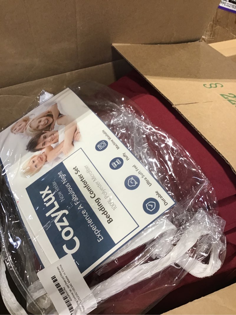 Condition photo showing As Is for CozyLux King Size Comforter Set Burgundy - 7 Pieces Bed in a Bag King, Luxury Soft Bed Set for All Seasons, Bedding Set with Down Alternative Comforter, Sheets, Pillowcases & Shams Burgundy King