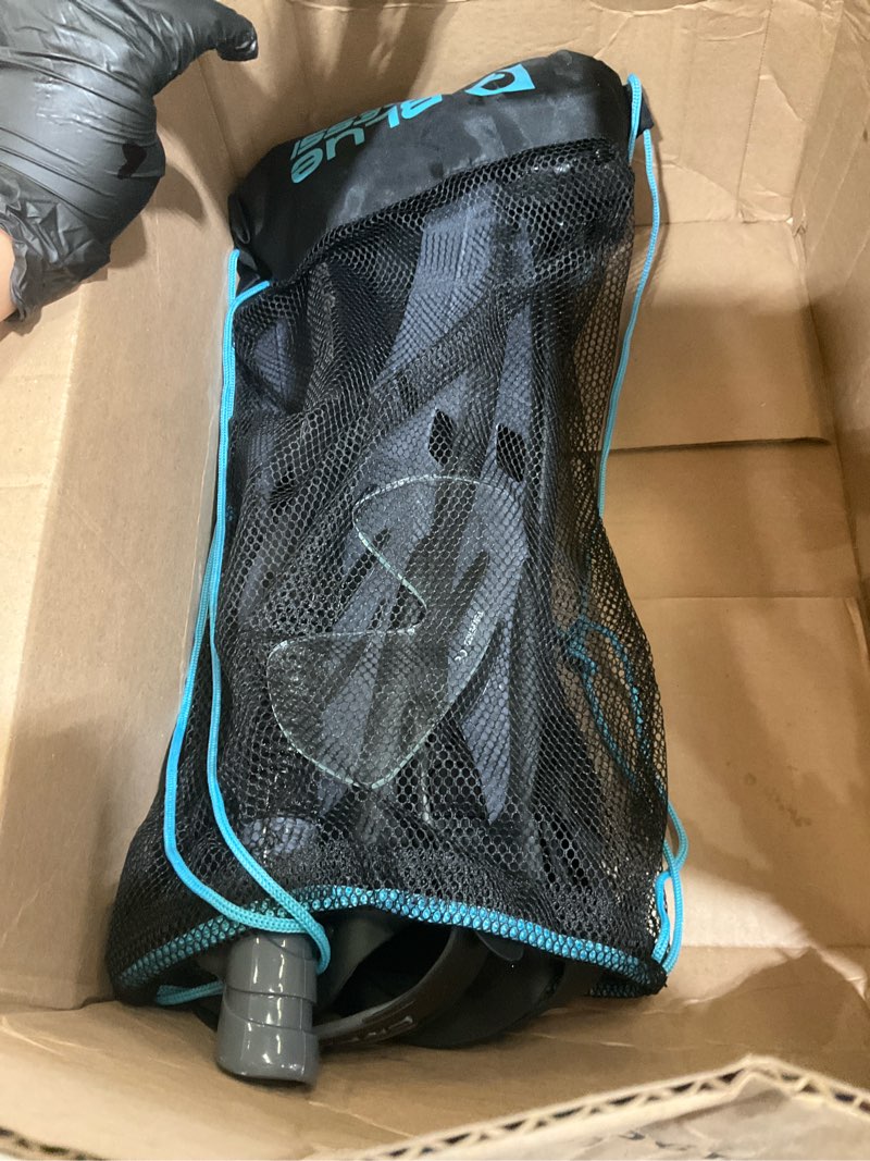 Condition photo showing As Is for cressi snorkeling set- short adjustable fins, silicone mask, and dry snorkel- compact for travel- adventure set- designed in italy large-x-large black/graphite