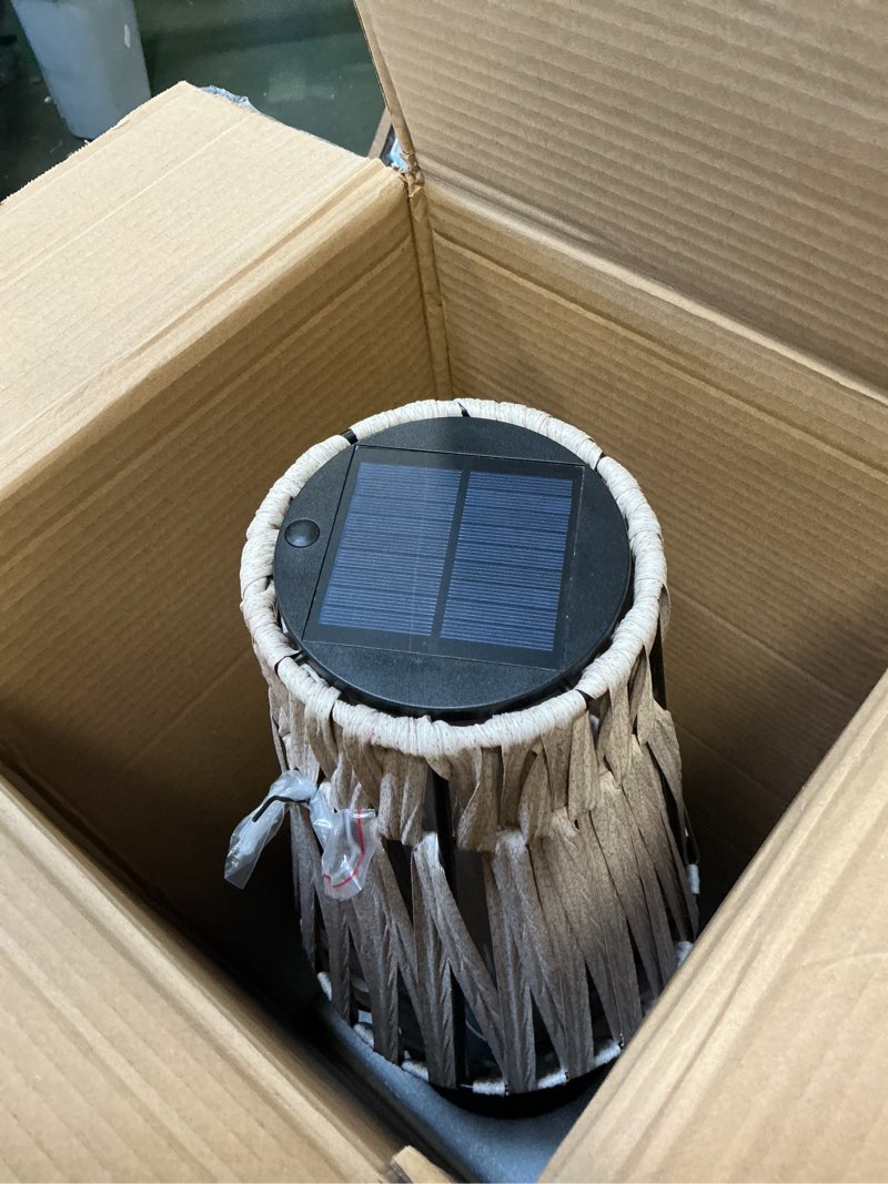 Condition photo showing New/Like New for GREEN MORE Rattan Solar Patio Lights,50 Lumen Auto-On/Off Outdoor Floor Solar Lamp, IP65 Waterproof with 8H Runtime for Garden Pathways & Landscape Lighting Beige