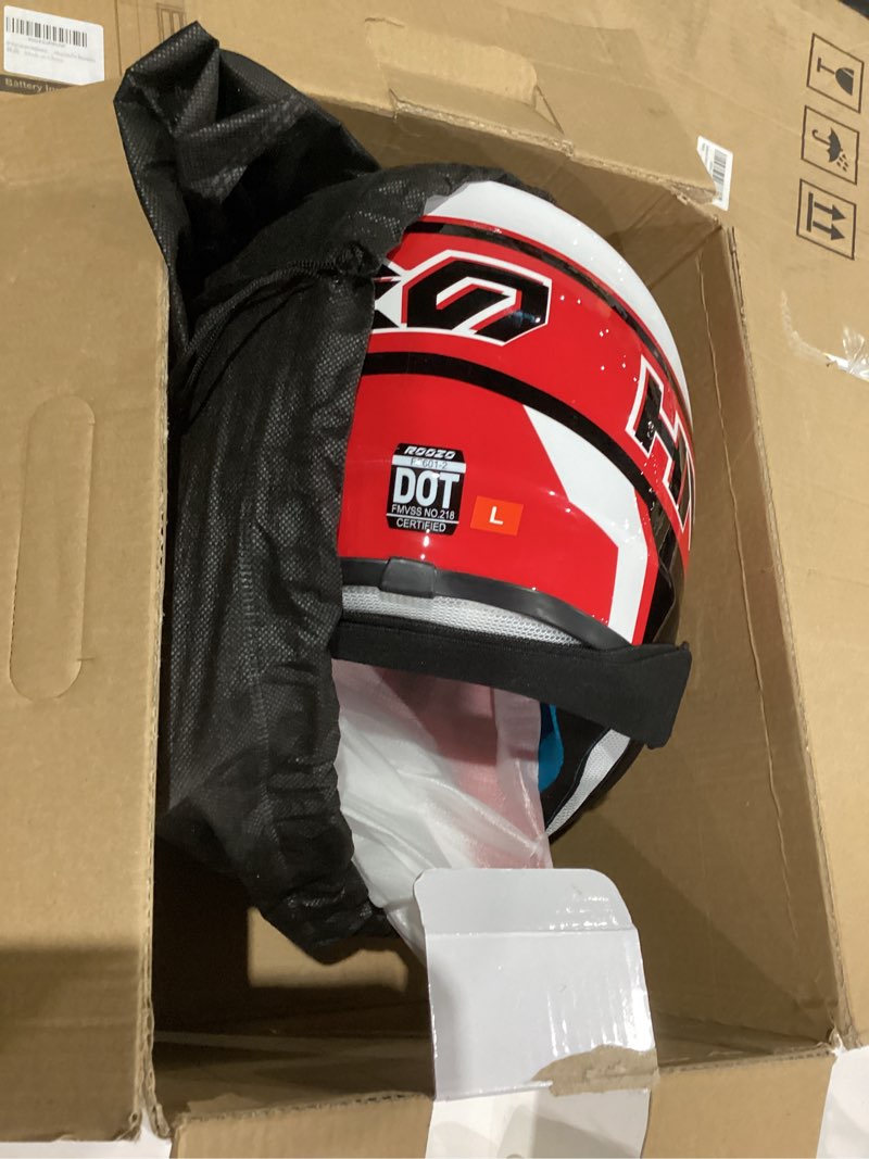 Condition photo showing Good Condition for Youth Dirt Bike Helmet DOT Certified - Full Face Motorcycle Helmet for Off-Road, ATV, Street Riding, Includes Adjustable Goggles & Protective Gloves RED Large