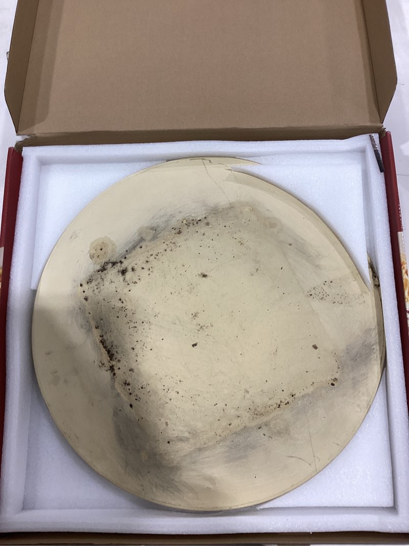 Condition photo showing As Is for old stone round pizza stone, 16-inch