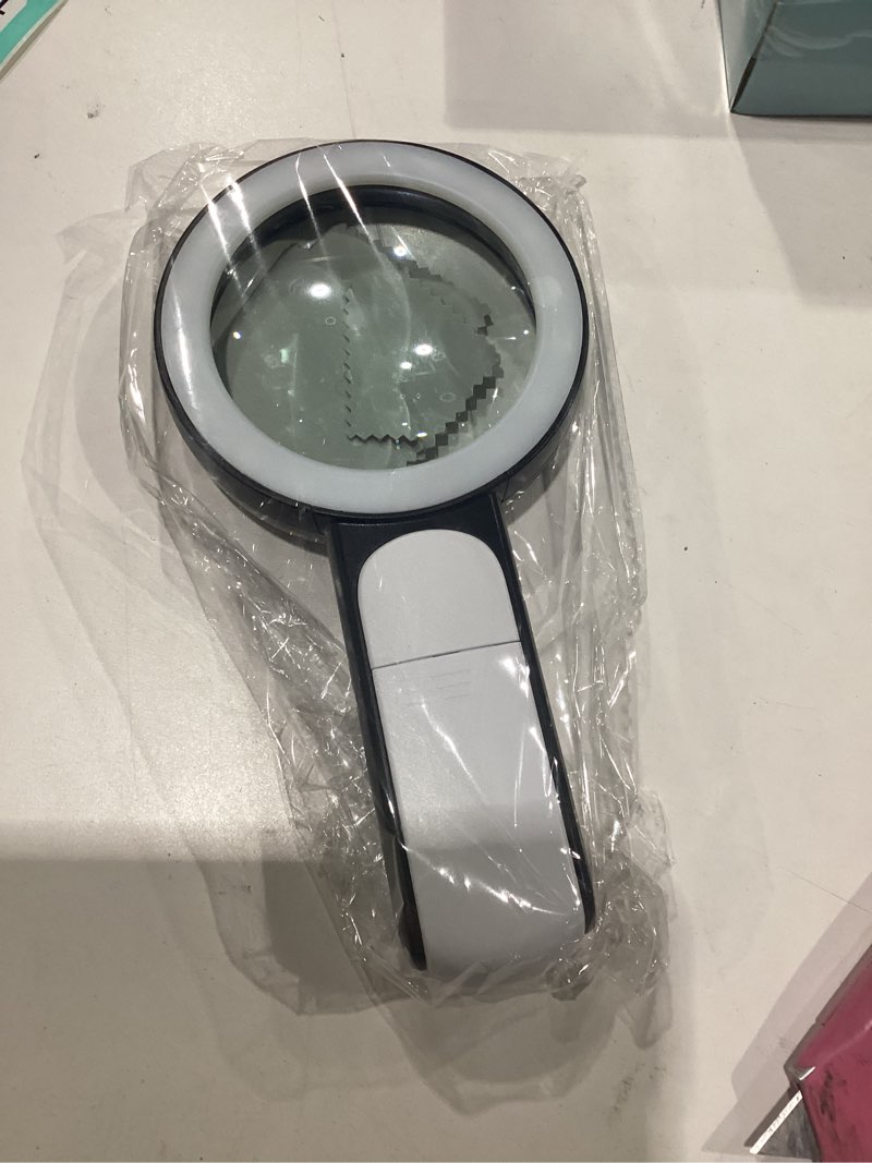 Condition photo showing New/Like New for jmh magnifying glass with light, handheld large magnifying glass 18led cold and warm light with 3 modes, illuminated lighted magnifier for seniors reading, coins, jewelry black