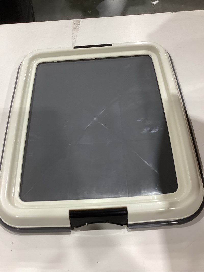 Condition photo showing Good Condition for iris usa pee pad holder for dogs and puppies, potty training tray with secured latches, non-skid feet, leak protection, easy clean surface, fits 14"x17" puppy pads size, dark gray dark gray 14" x 17"
