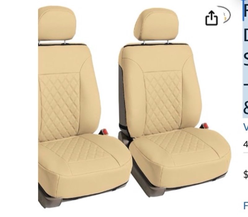 fh group deluxe faux leather diamond pattern front set car seat cushions (beige) with gift - universal fit for cars, trucks, & suvs