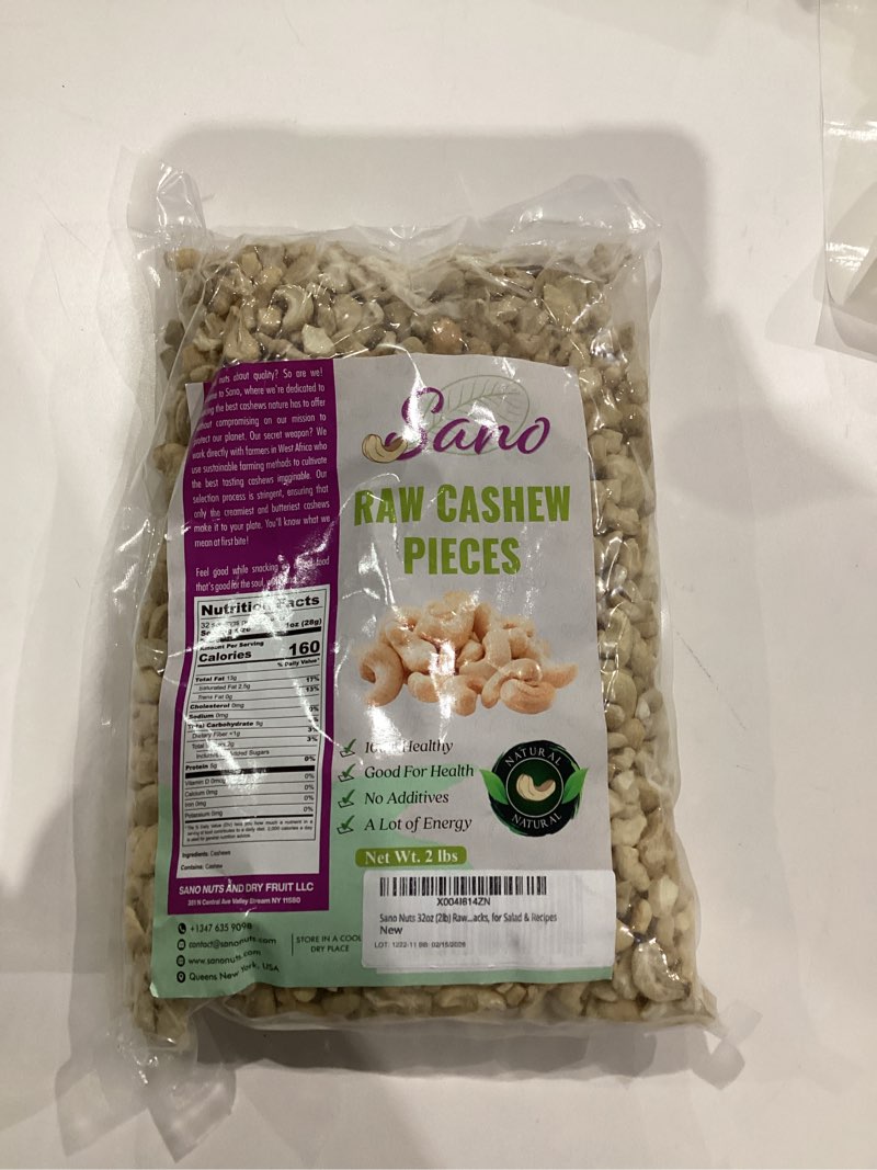 Condition photo showing New/Like New for SANO Raw Cashew Pieces 32oz (2lb) Cashews Nuts, Fresh Unsalted cashew in Resealable Pack, No Salt Cashews Nuts, Raw Cashew Unsalted for Snacking & Cooking & Vegan Recipes Raw Cashew Pieces 2 Pound (LB)