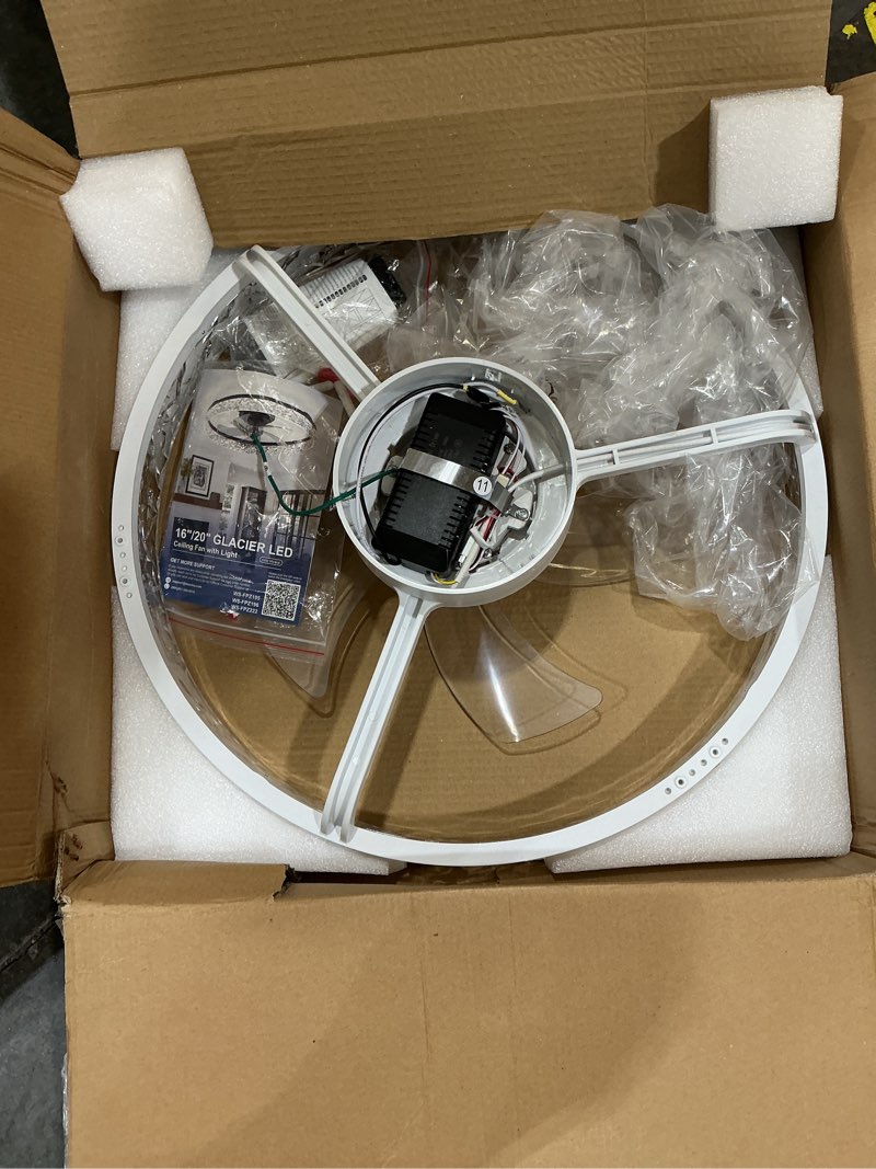 Condition photo showing Good Condition for depuley ceiling fans with lights and remote: 20" modern low profile flush mount led ceiling fan for bedroom app control - white crystal bladeless fandelier for living room kitchen dimmable dc motor white 20 inch