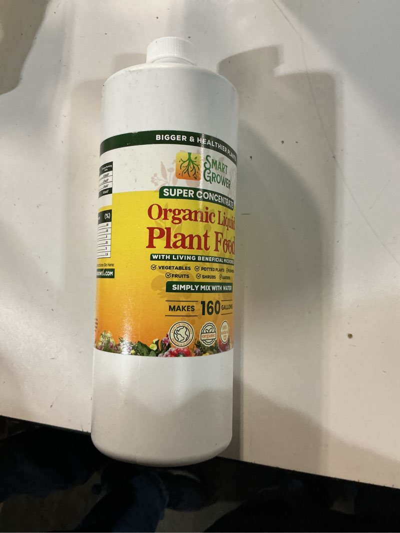 Condition photo showing New/Like New for ( exp 01-2027)organic liquid plant food for indoor plants & gardens, natural npk fertilizer w/beneficial microbes, rapid results, vegan, best value super concentrate, smart grower, makes 160 gallons (32 fl oz) 32 fluid ounce