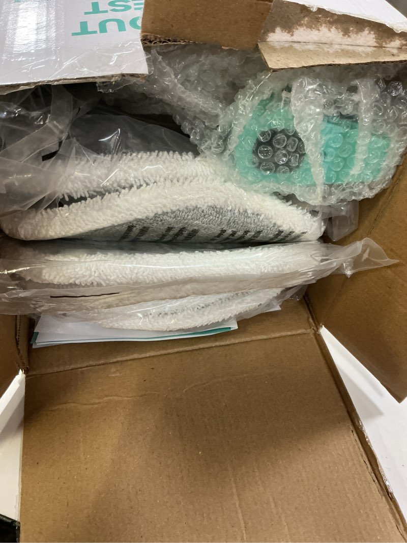 Condition photo showing Good Condition for scrubbing steam mop with rotating mop pads, all-in-one hard floor cleaner with led headlights, steam & spin control, 6 soft scrub pads, swivel steering, fs07 white