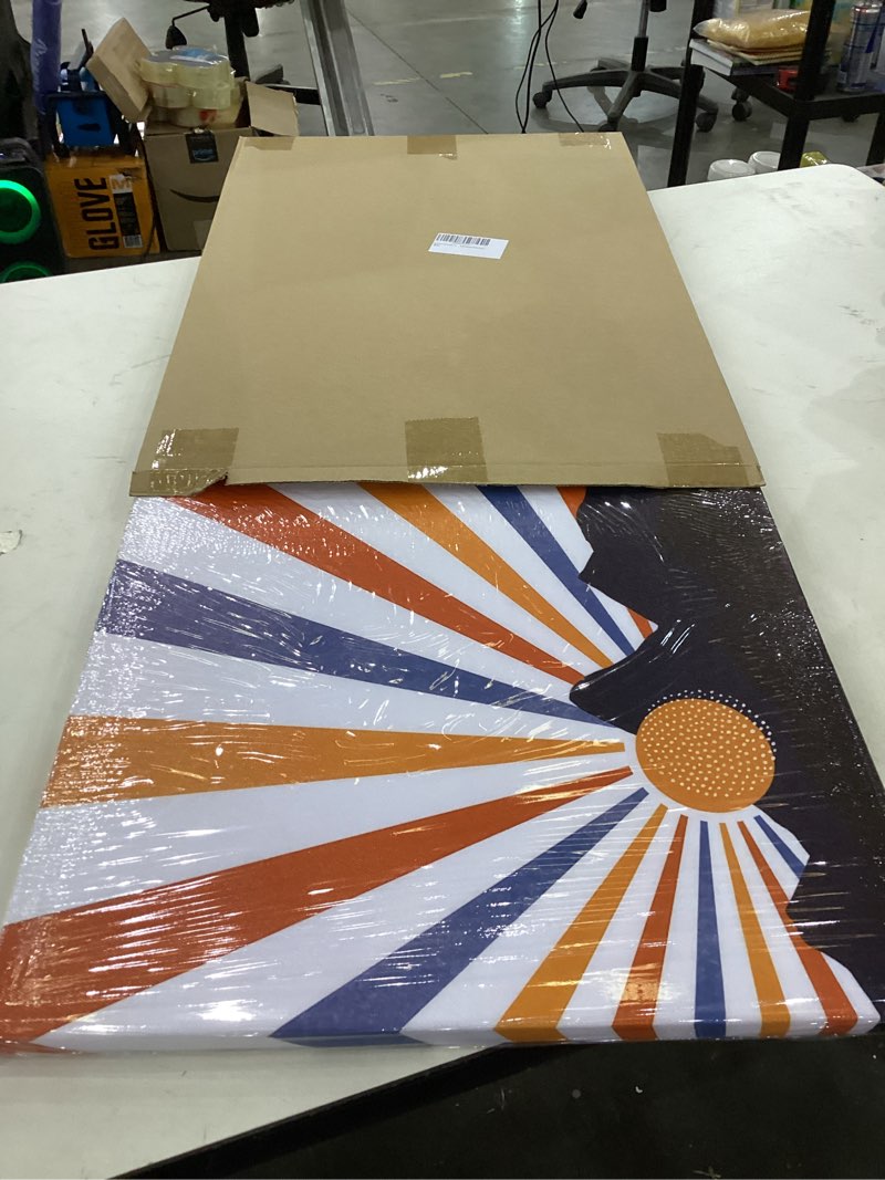 Boho Sun Canvas Wall Art Mid-Century Modern Abstract Orange Sunrise Sunset and Blue Mountains Landsc