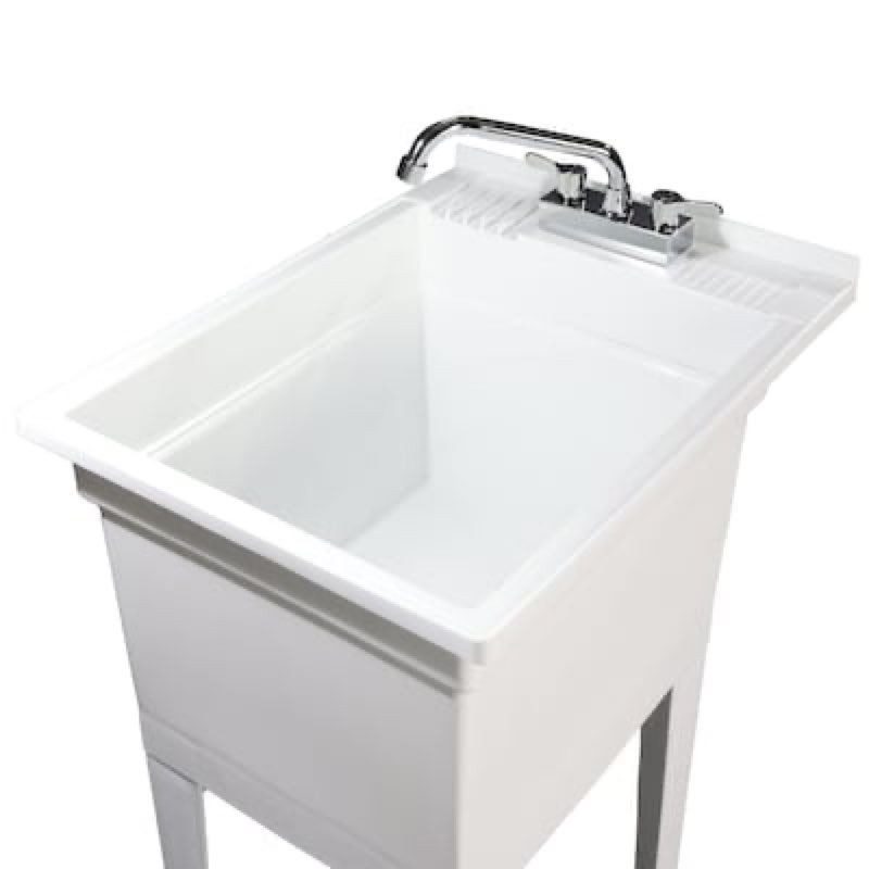 project source 18-in x 24-in 1 -basin white freestanding utility tub with drain with faucet