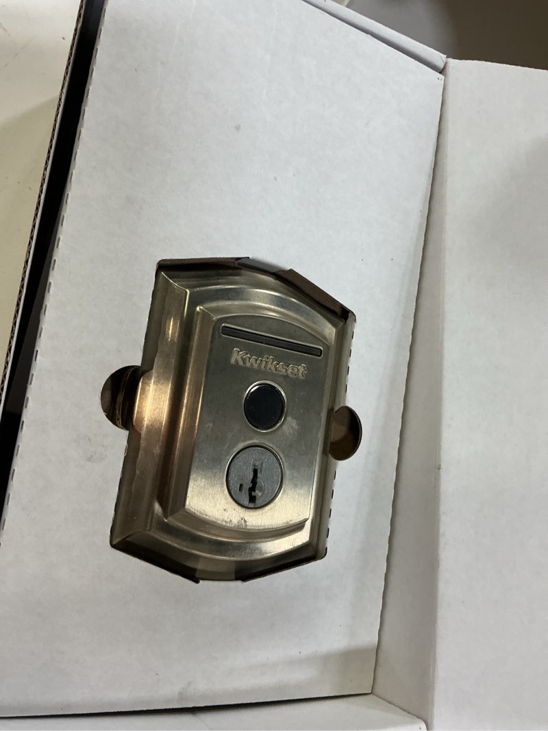 Condition photo showing As Is for halo touch satin nickel traditional fingerprint wifi electronic smart lock deadbolt featuring smartkey security