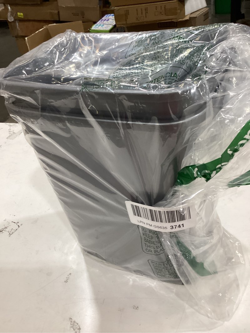 Condition photo showing New/Like New for superio small 2.5 gallon plastic trash can with swing top lid, compact slim waste bin for under desk, office, bedroom, bathroom, dorm room, 10 qt. portable garbage can (grey/black, 2 pack) 2.5 gallon 2