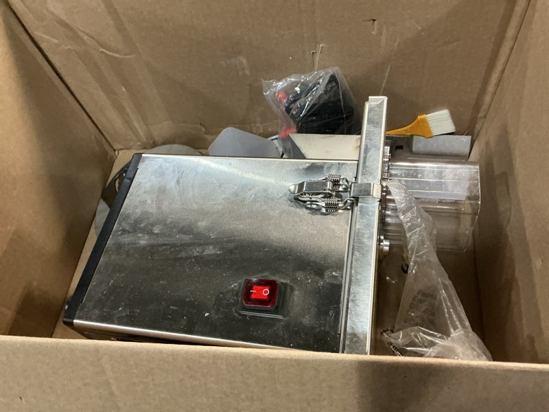 Condition photo showing As Is for Newhai 4 in 1 Commercial Vegetable Processor Multifunctional Automatic Vegetable Slicer Dicer & Shredder Wavy Potato Cutter Machine 330lb/h Stainless Steel Vegetable Fruit Cutter 200W 110volt