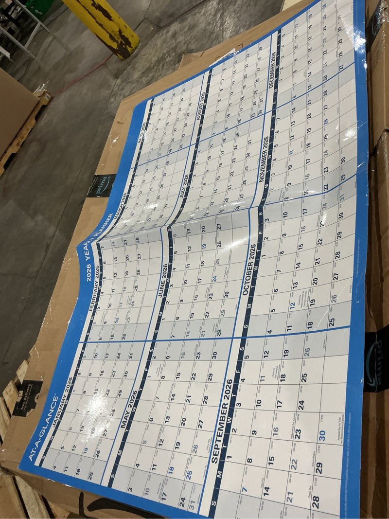 Condition photo showing As Is for at-a-glance erasable calendar 2025-2026, dry erase wall planner, 36" x 24", large, academic & regular year, double sided, horizontal (pm200s28), laminated paper, white 2025-2026 horizontal