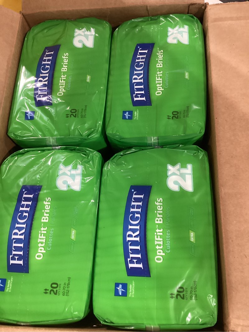 FitRight Adult Diapers, Extra Heavy Absorbency, 2XL (Waist Size 60in-70in), 80 Count, OptiFit Incont