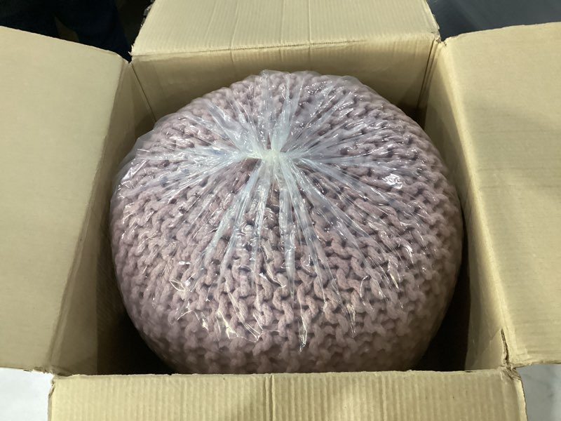 Condition photo showing New/Like New for FRELISH DECOR Round Pouf Ottoman Hand Knitted 100% Cotton Pouf Foot Stool - Knitted Bean Bag - Floor Chair for Living Room Bedroom - Foot Rest for Couch (20 Diameter x 14 Height) - Cloud Pink